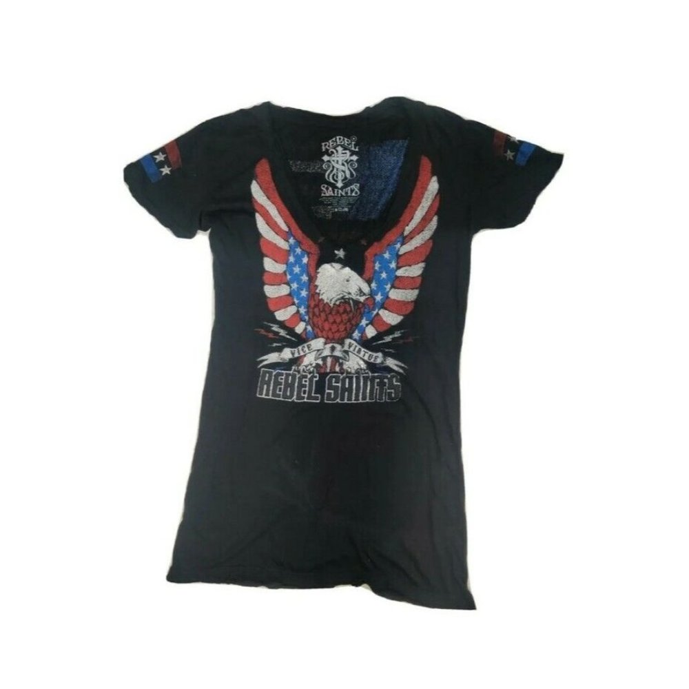 REBEL SAINTS Women's Shirt Top Eagle Wings Biker MEDIUM